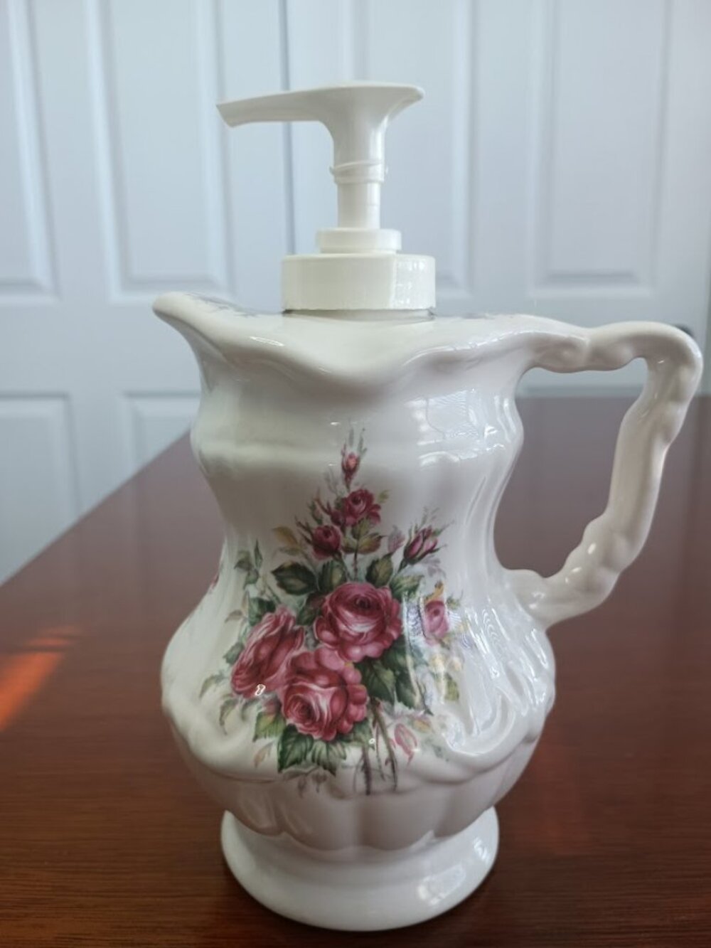 Vintage Athena Ceramic Soap Lotion Dispenser with Rose Floral Design